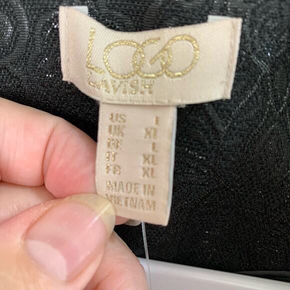 NEW LOGO Lavish Size L Metallic Jacquard Blazer Jacket Black Ruched Sleeve - Picture 10 of 12